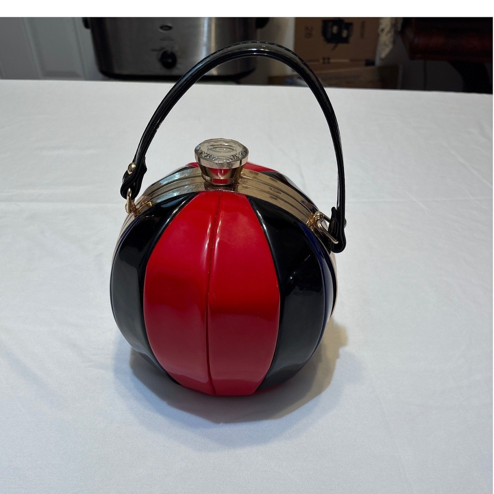 Red Black Blue Sphere Ball Hardshell Clutch Evening Bag Gold Chain Crossbody